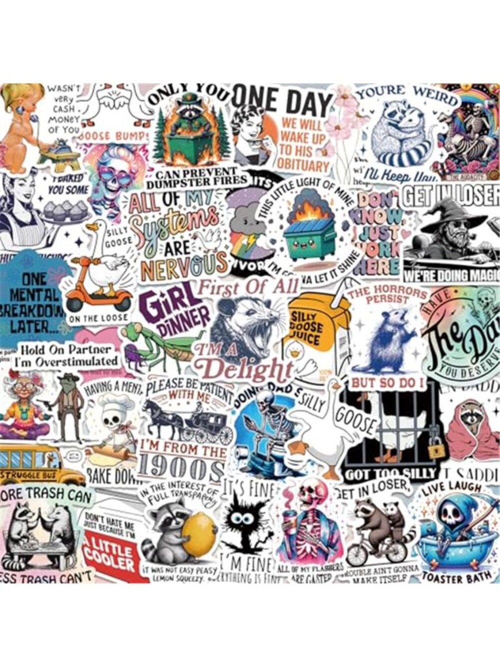 200 PCS Funny Holographic Stickers for Adults, Waterproof Vinyl Sarcastic Meme